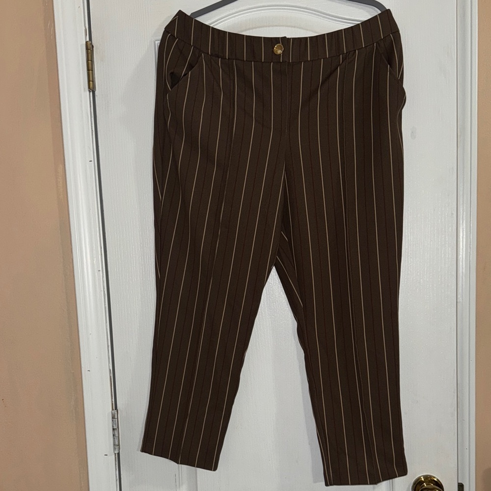 Cato Brown Striped Cropped Trousers
